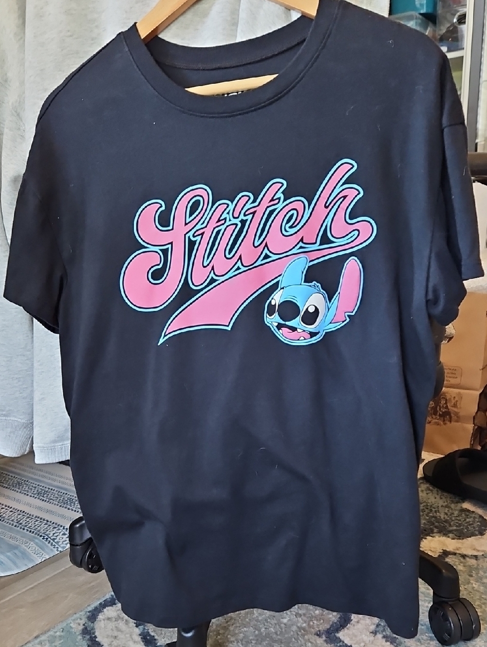 Disney Black Tee with Pink & Blue Stitch Graphic